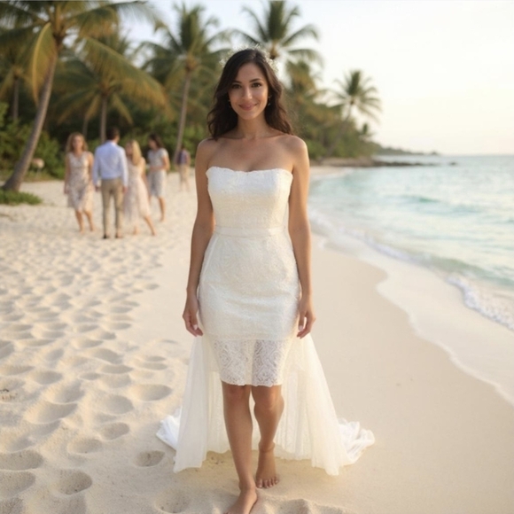 RACHEL Rachel Roy White Strapless Maxi – Paisley Lace, Pleated Wrap – Sz 2 NWOT - Picture 1 of 17